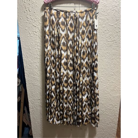 W By Worth Espresso And Pecan Crinkle Pleated Maxi Skirt Woman’s Size 6 NEW MSRP - Picture 1 of 11